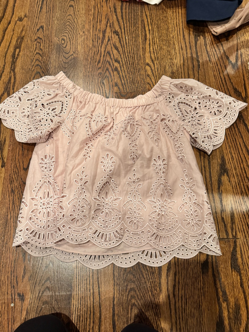 Parker Off-Shoulder Eyelet Top in Light Mauve